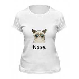 Женская футболка с принтом Сердитый котик / Grumpy Cat (Пиксельный) ,  |  | Тематика изображения на принте: 
