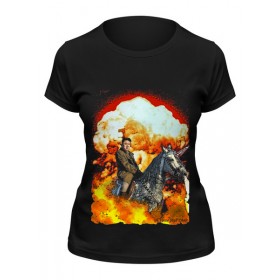 Женская футболка с принтом Ким Чен Ын на единороге апокалипсиса ,  |  | Тематика изображения на принте: 