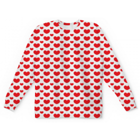 full_print_kids_sweatshirt с принтом Красные сердечки ,  |  | Тематика изображения на принте: 