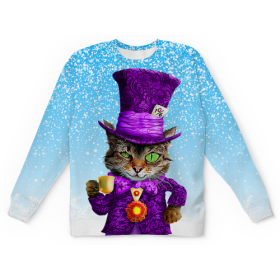 full_print_kids_sweatshirt с принтом Чеширский котик ,  |  | Тематика изображения на принте: 