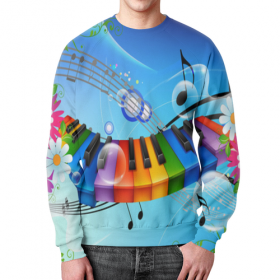 full_print_sweatshirt с принтом МУЗЫКА .НОТЫ.ЗВУК.КЛАВИШИ.ПИАНИНО.ЦВЕТЫ. ,  |  | Тематика изображения на принте: 