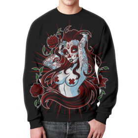 full_print_sweatshirt с принтом Sugar skull girl ,  |  | Тематика изображения на принте: 