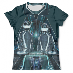 full_print_tee с принтом Daft Punk Design , Футболка с нанесением полноцветного изображения по всей поверхности может быть выполнена в двух вариантах - ХЛОПОК и СИНТЕТИКА. | Хлопок - ткань из 100% хлопка высшего качества пенье.  <br>Синтетика - ткань с высоким содержанием синтетического волокна (до 80%).  Материал хорошо тянется, имеет приятную на ощупь фактуру | Тематика изображения на принте: 