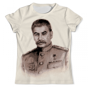 full_print_tee с принтом Сталин , Футболка с нанесением полноцветного изображения по всей поверхности может быть выполнена в двух вариантах - ХЛОПОК и СИНТЕТИКА. | Хлопок - ткань из 100% хлопка высшего качества пенье.  <br>Синтетика - ткань с высоким содержанием синтетического волокна (до 80%).  Материал хорошо тянется, имеет приятную на ощупь фактуру | 