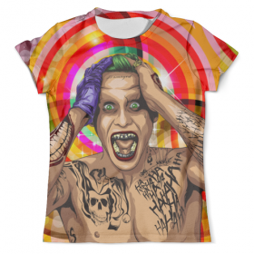 full_print_tee с принтом The Joker Design , Футболка с нанесением полноцветного изображения по всей поверхности может быть выполнена в двух вариантах - ХЛОПОК и СИНТЕТИКА. | Хлопок - ткань из 100% хлопка высшего качества пенье.  <br>Синтетика - ткань с высоким содержанием синтетического волокна (до 80%).  Материал хорошо тянется, имеет приятную на ощупь фактуру | 