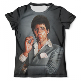 full_print_tee с принтом Tony Montana - Scarface_ , Футболка с нанесением полноцветного изображения по всей поверхности может быть выполнена в двух вариантах - ХЛОПОК и СИНТЕТИКА. | Хлопок - ткань из 100% хлопка высшего качества пенье.  <br>Синтетика - ткань с высоким содержанием синтетического волокна (до 80%).  Материал хорошо тянется, имеет приятную на ощупь фактуру | 