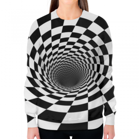 full_print_woman_sweatshirt с принтом ВОРОНКА ШАХМАТНАЯ. ЧЕРНОЕ И БЕЛОЕ. ,  |  | Тематика изображения на принте: 