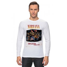 Мужской лонгслив с принтом Nirvana Unplagged album t-shirt , Хлопок |  | Тематика изображения на принте: 