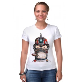 Женская футболка стрэйч с принтом Бендер из Футурамы ,  |  | Тематика изображения на принте: 