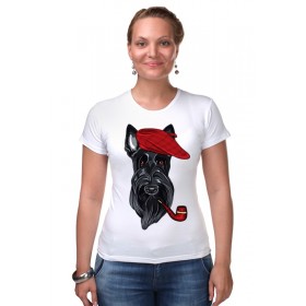 Женская футболка стрэйч с принтом Шотландский терьер (Скотч-терьер) ,  |  | Тематика изображения на принте: 