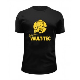 Мужская футболка Premium с принтом Fallout Vault-Tec , Белый, черный, серый меланж, голубой: 100% хлопок, плотность 160 гр. Остальные цвета: 92% хлопок, 8% лайкра, плотность 170-180гр. |  | 