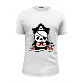 Мужская футболка Premium с принтом Панда пират , Белый, черный, серый меланж, голубой: 100% хлопок, плотность 160 гр. Остальные цвета: 92% хлопок, 8% лайкра, плотность 170-180гр. |  | 