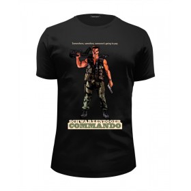Мужская футболка Premium с принтом Arnold Schwarzenegger (Commando) , Белый, черный, серый меланж, голубой: 100% хлопок, плотность 160 гр. Остальные цвета: 92% хлопок, 8% лайкра, плотность 170-180гр. |  | 