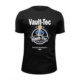 Мужская футболка Premium с принтом Fallout Vault-Tec , Белый, черный, серый меланж, голубой: 100% хлопок, плотность 160 гр. Остальные цвета: 92% хлопок, 8% лайкра, плотность 170-180гр. |  | Тематика изображения на принте: 