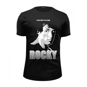 Мужская футболка Premium с принтом Rocky Balboa , Белый, черный, серый меланж, голубой: 100% хлопок, плотность 160 гр. Остальные цвета: 92% хлопок, 8% лайкра, плотность 170-180гр. |  | 