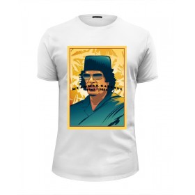 Мужская футболка Premium с принтом Муаммар Каддафи , Белый, черный, серый меланж, голубой: 100% хлопок, плотность 160 гр. Остальные цвета: 92% хлопок, 8% лайкра, плотность 170-180гр. |  | 