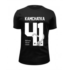 Мужская футболка Premium с принтом Kamchatka by DesignMinistry City , Белый, черный, серый меланж, голубой: 100% хлопок, плотность 160 гр. Остальные цвета: 92% хлопок, 8% лайкра, плотность 170-180гр. |  | 