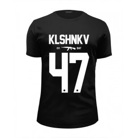 Мужская футболка Premium с принтом KLSHNKV 47 by DESIGN MINISTRY , Белый, черный, серый меланж, голубой: 100% хлопок, плотность 160 гр. Остальные цвета: 92% хлопок, 8% лайкра, плотность 170-180гр. |  | 