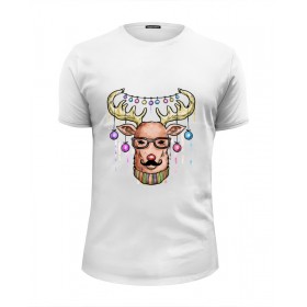 tee с принтом Christmas deer , Белый, черный, серый меланж, голубой: 100% хлопок, плотность 160 гр. Остальные цвета: 92% хлопок, 8% лайкра, плотность 170-180гр. |  | 