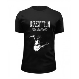 Мужская футболка Premium с принтом Led Zeppelin , Белый, черный, серый меланж, голубой: 100% хлопок, плотность 160 гр. Остальные цвета: 92% хлопок, 8% лайкра, плотность 170-180гр. |  | 