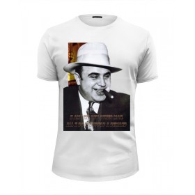 Мужская футболка Premium с принтом Аль Капоне , Белый, черный, серый меланж, голубой: 100% хлопок, плотность 160 гр. Остальные цвета: 92% хлопок, 8% лайкра, плотность 170-180гр. |  | 