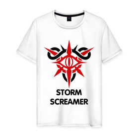 Мужская футболка хлопок с принтом Dark Elf Mage - Storm Screamer , 100% хлопок | прямой крой, круглый вырез горловины, длина до линии бедер, слегка спущенное плечо. | Тематика изображения на принте: elf | lineage | storm screamer