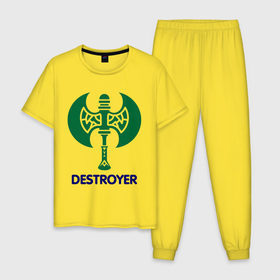 Мужская пижама хлопок с принтом Orc Fighter - Destroyer , 100% хлопок | брюки и футболка прямого кроя, без карманов, на брюках мягкая резинка на поясе и по низу штанин
 | destroyer | lineage