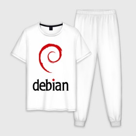 Мужская пижама хлопок с принтом debian , 100% хлопок | брюки и футболка прямого кроя, без карманов, на брюках мягкая резинка на поясе и по низу штанин
 | Тематика изображения на принте: debian | linux | дистрибутивы | линукс | ос