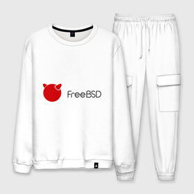 Мужской костюм хлопок с принтом Free BSD , 100% хлопок | на свитшоте круглая горловина, мягкая резинка по низу. Брюки заужены к низу, на них два вида карманов: два “обычных” по бокам и два объемных, с клапанами, расположенные ниже линии бедра. Брюки с мягкой трикотажной резинкой на поясе и по низу штанин. В поясе для дополнительного комфорта — широкие завязки | Тематика изображения на принте: freebsd | linux | линукс | люникс