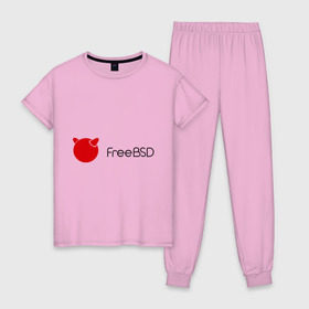 Женская пижама хлопок с принтом Free BSD , 100% хлопок | брюки и футболка прямого кроя, без карманов, на брюках мягкая резинка на поясе и по низу штанин | freebsd | linux | линукс | люникс
