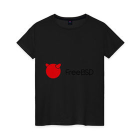 Женская футболка хлопок с принтом Free BSD , 100% хлопок | прямой крой, круглый вырез горловины, длина до линии бедер, слегка спущенное плечо | freebsd | linux | линукс | люникс