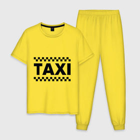 Мужская пижама хлопок с принтом Taxi , 100% хлопок | брюки и футболка прямого кроя, без карманов, на брюках мягкая резинка на поясе и по низу штанин
 | taxi | для таксиста | такси | таксист | шашечки