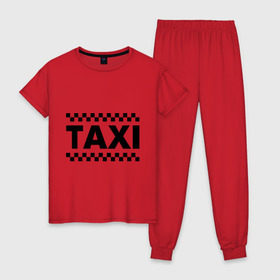 Женская пижама хлопок с принтом Taxi , 100% хлопок | брюки и футболка прямого кроя, без карманов, на брюках мягкая резинка на поясе и по низу штанин | Тематика изображения на принте: taxi | для таксиста | такси | таксист | шашечки