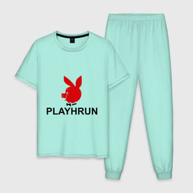Мужская пижама хлопок с принтом Playhrun , 100% хлопок | брюки и футболка прямого кроя, без карманов, на брюках мягкая резинка на поясе и по низу штанин
 | playboy | плейбой | плейхрюн | хрю