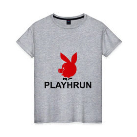 Женская футболка хлопок с принтом Playhrun , 100% хлопок | прямой крой, круглый вырез горловины, длина до линии бедер, слегка спущенное плечо | playboy | плейбой | плейхрюн | хрю