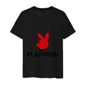 Мужская футболка хлопок с принтом Playhrun , 100% хлопок | прямой крой, круглый вырез горловины, длина до линии бедер, слегка спущенное плечо. | Тематика изображения на принте: playboy | плейбой | плейхрюн | хрю