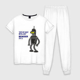Женская пижама хлопок с принтом Bender , 100% хлопок | брюки и футболка прямого кроя, без карманов, на брюках мягкая резинка на поясе и по низу штанин | bender | futurama | футурама