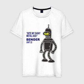Мужская футболка хлопок с принтом Bender , 100% хлопок | прямой крой, круглый вырез горловины, длина до линии бедер, слегка спущенное плечо. | Тематика изображения на принте: bender | futurama | футурама