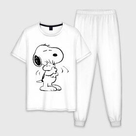 Мужская пижама хлопок с принтом Snoopy , 100% хлопок | брюки и футболка прямого кроя, без карманов, на брюках мягкая резинка на поясе и по низу штанин
 | Тематика изображения на принте: snoopy | сгупи
