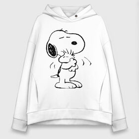 Женское худи Oversize хлопок с принтом Snoopy , френч-терри — 70% хлопок, 30% полиэстер. Мягкий теплый начес внутри —100% хлопок | боковые карманы, эластичные манжеты и нижняя кромка, капюшон на магнитной кнопке | Тематика изображения на принте: snoopy | сгупи