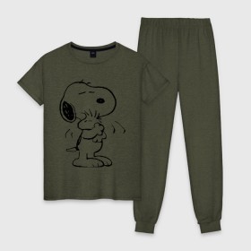 Женская пижама хлопок с принтом Snoopy , 100% хлопок | брюки и футболка прямого кроя, без карманов, на брюках мягкая резинка на поясе и по низу штанин | snoopy | сгупи