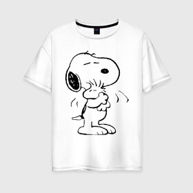 Женская футболка хлопок Oversize с принтом Snoopy , 100% хлопок | свободный крой, круглый ворот, спущенный рукав, длина до линии бедер
 | Тематика изображения на принте: snoopy | сгупи