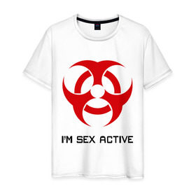 Мужская футболка хлопок с принтом I`am sex active , 100% хлопок | прямой крой, круглый вырез горловины, длина до линии бедер, слегка спущенное плечо. | Тематика изображения на принте: active | актив | активный