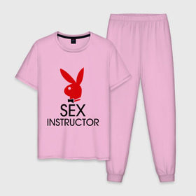 Мужская пижама хлопок с принтом Sex Instructor , 100% хлопок | брюки и футболка прямого кроя, без карманов, на брюках мягкая резинка на поясе и по низу штанин
 | инструктор