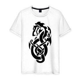 Мужская футболка хлопок с принтом Трайбл (3) , 100% хлопок | прямой крой, круглый вырез горловины, длина до линии бедер, слегка спущенное плечо. | dragon | tribal | дракон | орнамент | трайбл | трибал | узор