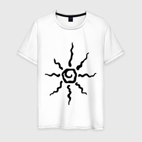 Мужская футболка хлопок с принтом Палящее солнце , 100% хлопок | прямой крой, круглый вырез горловины, длина до линии бедер, слегка спущенное плечо. | tribal | орнамент | солнце | трайбл | узор