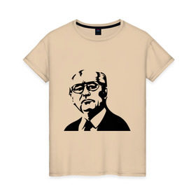 Женская футболка хлопок с принтом Горбачев , 100% хлопок | прямой крой, круглый вырез горловины, длина до линии бедер, слегка спущенное плечо | Тематика изображения на принте: горбачев | михаил сергеевич | политические | россия