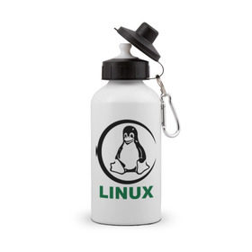 Бутылка спортивная с принтом Linux , металл | емкость — 500 мл, в комплекте две пластиковые крышки и карабин для крепления | Тематика изображения на принте: пингвин