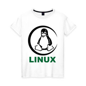 Женская футболка хлопок с принтом Linux , 100% хлопок | прямой крой, круглый вырез горловины, длина до линии бедер, слегка спущенное плечо | пингвин