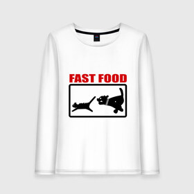 Женский лонгслив хлопок с принтом Fast food , 100% хлопок |  | fast food | fastfood | быстра еда | коты | кошка | песики | собака